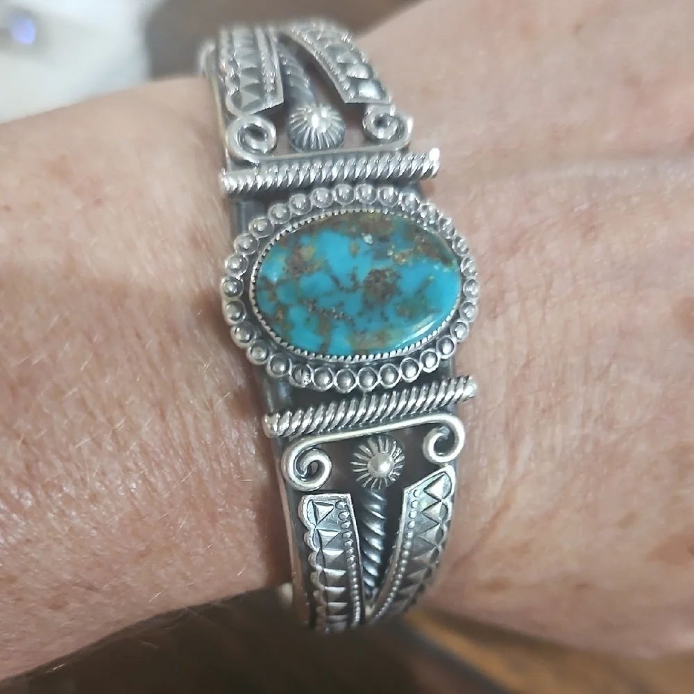 Antique Vintage Royston Turquoise Cuff Delbert Gordon Master Navajo Silversmith